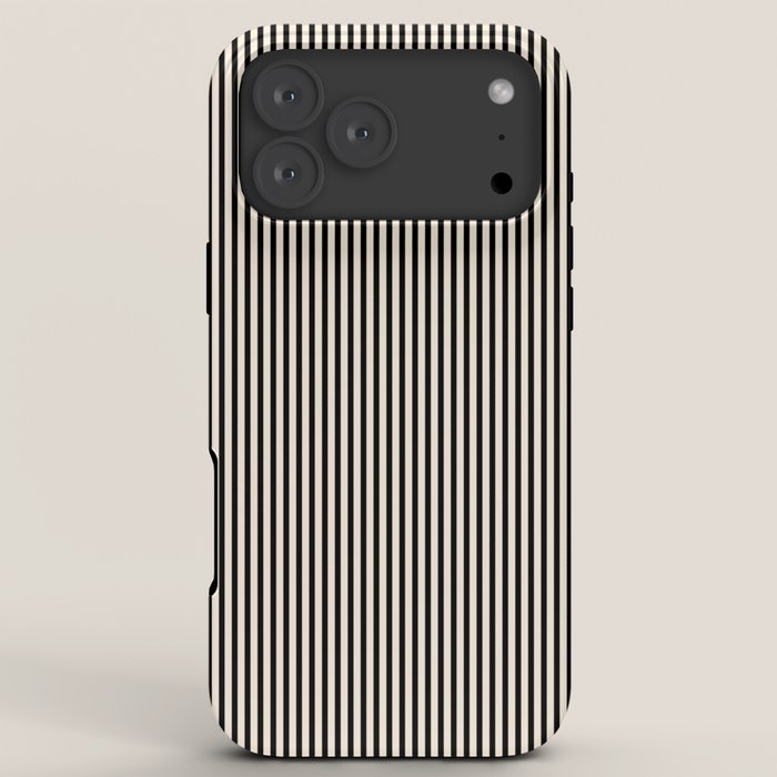 Ultra Fine Stripes Vertical Minimalist Pattern in Black and Almond Cream iPhone Case