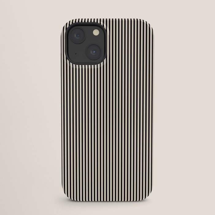 Ultra Fine Stripes Vertical Minimalist Pattern in Black and Almond Cream iPhone Case