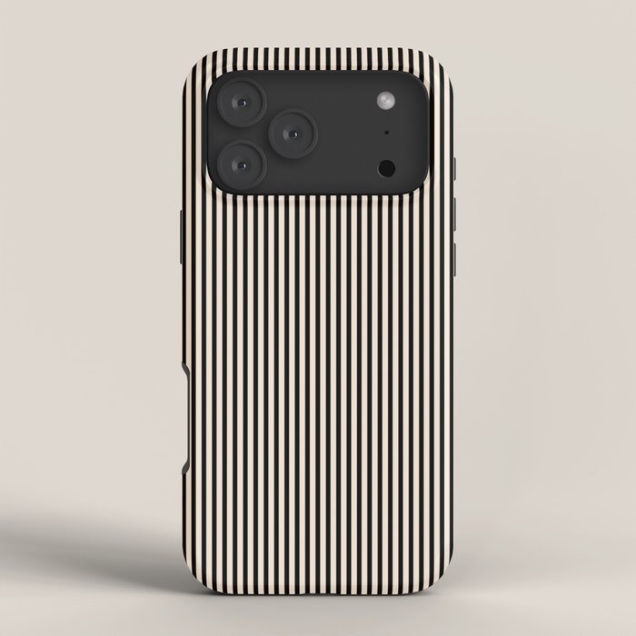 Ultra Fine Stripes Vertical Minimalist Pattern in Black and Almond Cream iPhone Case
