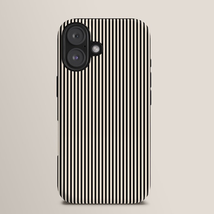 Ultra Fine Stripes Vertical Minimalist Pattern in Black and Almond Cream iPhone Case