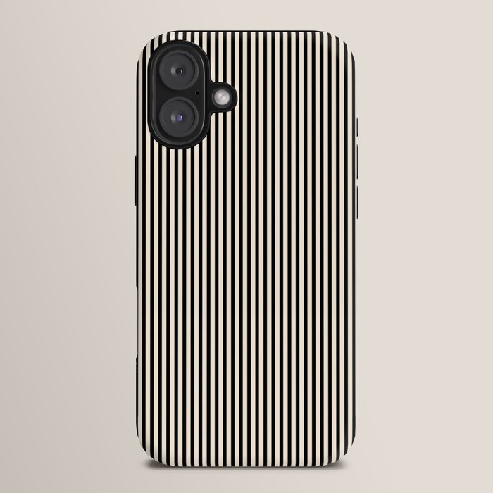 Ultra Fine Stripes Vertical Minimalist Pattern in Black and Almond Cream iPhone Case