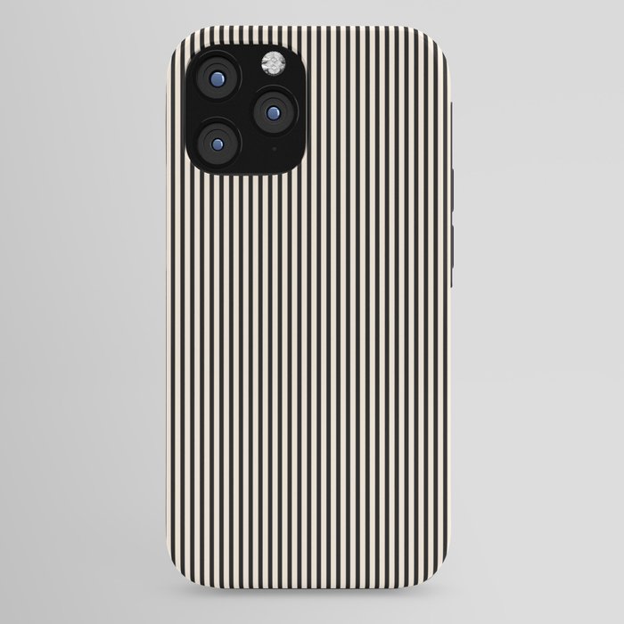 Ultra Fine Stripes Vertical Minimalist Pattern in Black and Almond Cream iPhone Case