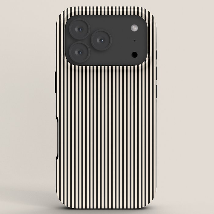 Ultra Fine Stripes Vertical Minimalist Pattern in Black and Almond Cream iPhone Case