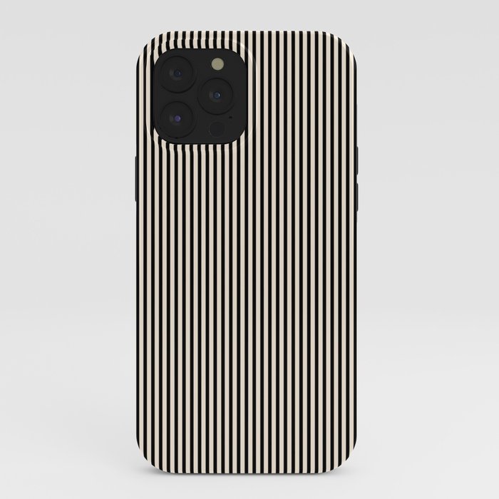 Ultra Fine Stripes Vertical Minimalist Pattern in Black and Almond Cream iPhone Case