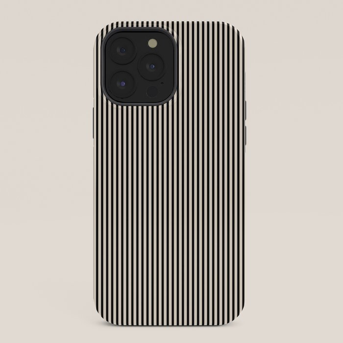 Ultra Fine Stripes Vertical Minimalist Pattern in Black and Almond Cream iPhone Case
