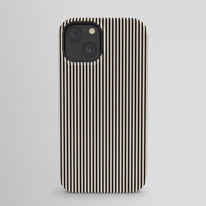 Ultra Fine Stripes Vertical Minimalist Pattern in Black and Almond Cream iPhone Case