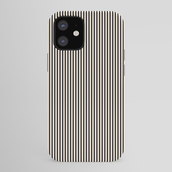 Ultra Fine Stripes Vertical Minimalist Pattern in Black and Almond Cream iPhone Case