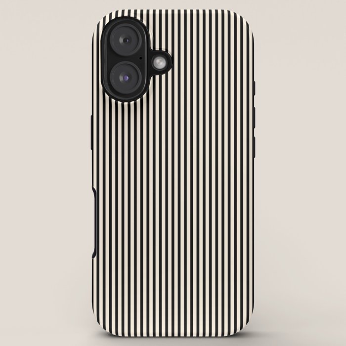 Ultra Fine Stripes Vertical Minimalist Pattern in Black and Almond Cream iPhone Case