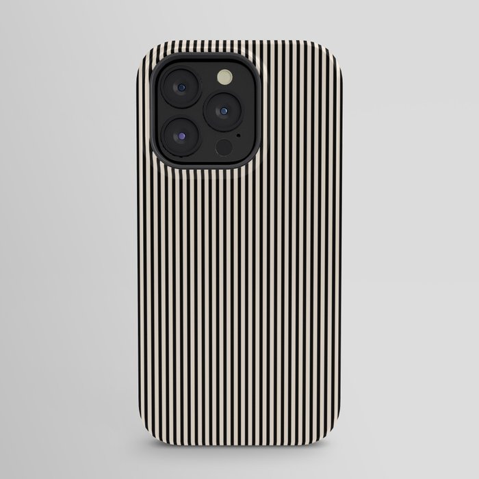 Ultra Fine Stripes Vertical Minimalist Pattern in Black and Almond Cream iPhone Case