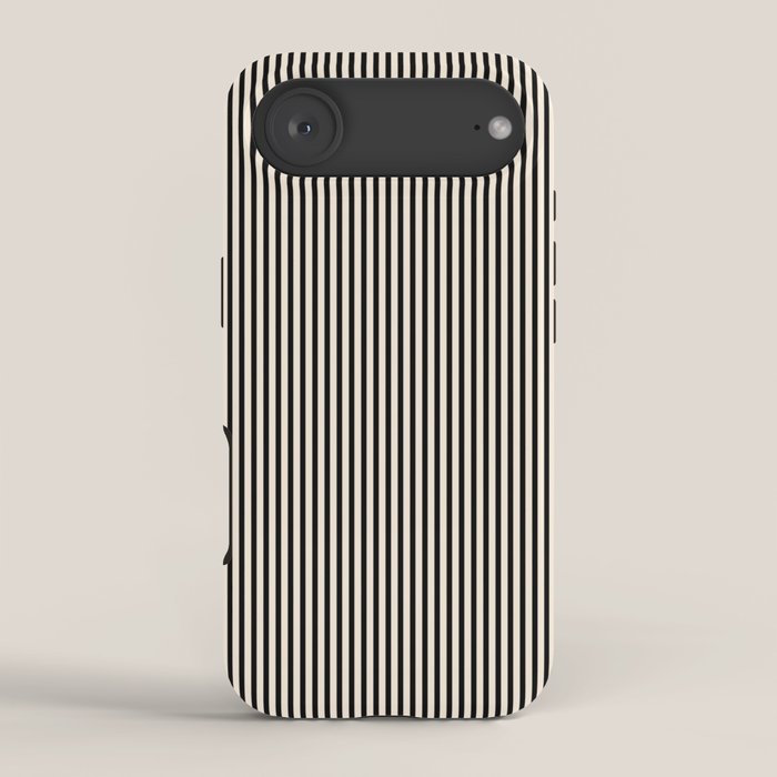 Ultra Fine Stripes Vertical Minimalist Pattern in Black and Almond Cream iPhone Case