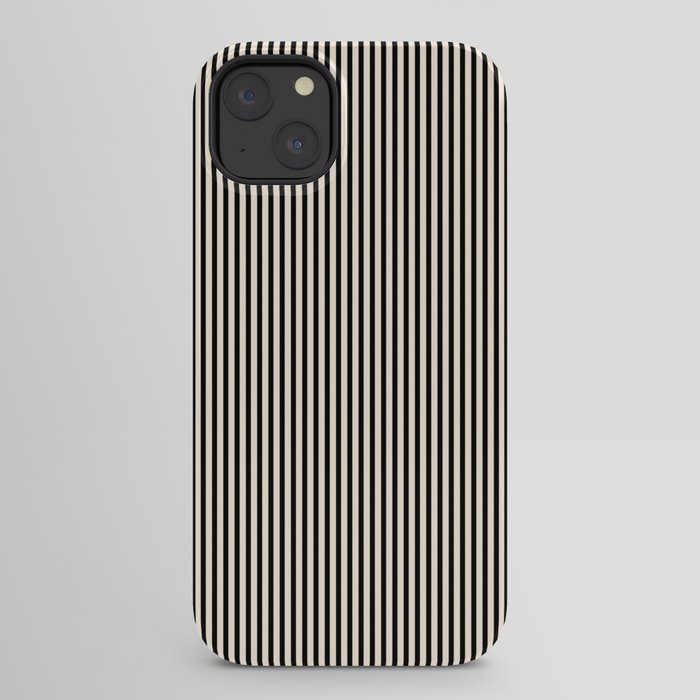Ultra Fine Stripes Vertical Minimalist Pattern in Black and Almond Cream iPhone Case