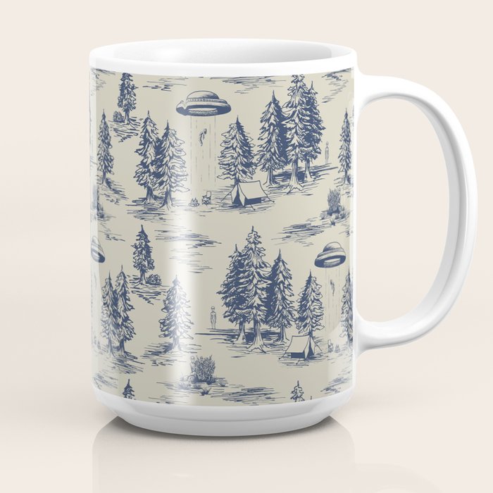 Alien Abduction Toile De Jouy Pattern in Blue Coffee Mug
