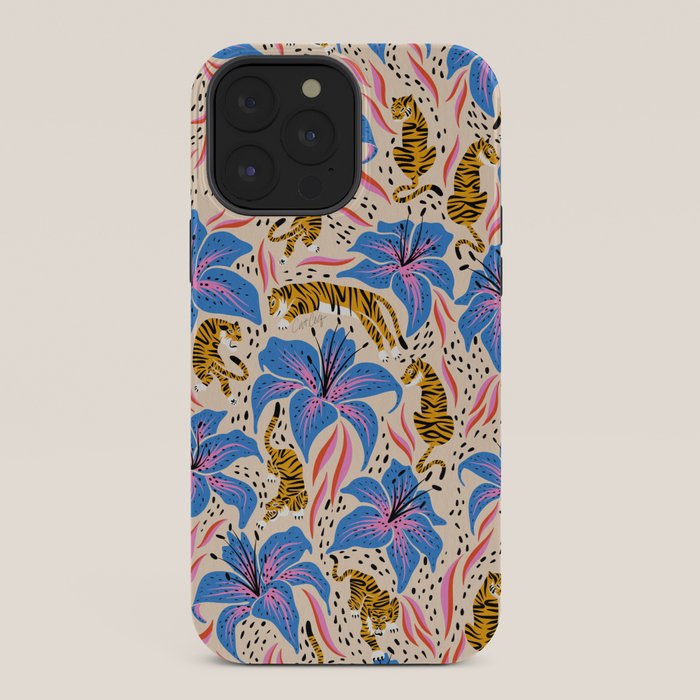 Tigers & Tiger Lilies - Blue & Yellow iPhone Case