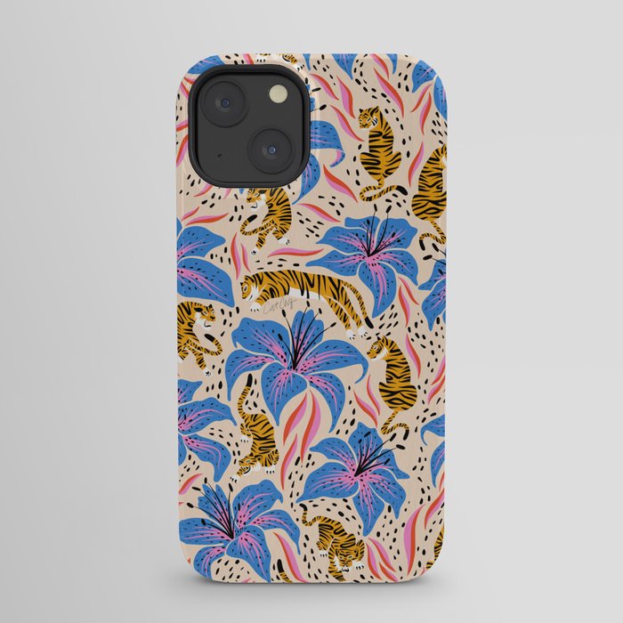 Tigers & Tiger Lilies - Blue & Yellow iPhone Case