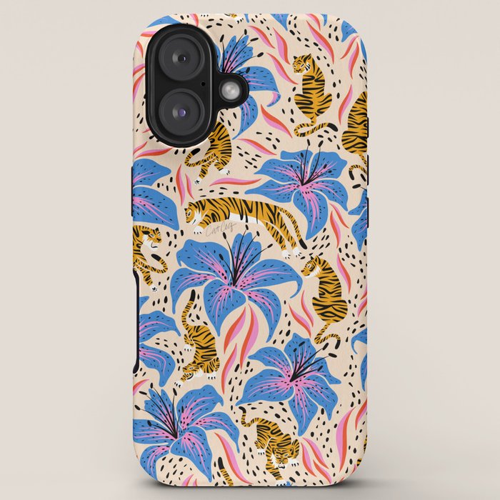 Tigers & Tiger Lilies - Blue & Yellow iPhone Case