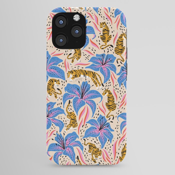 Tigers & Tiger Lilies - Blue & Yellow iPhone Case