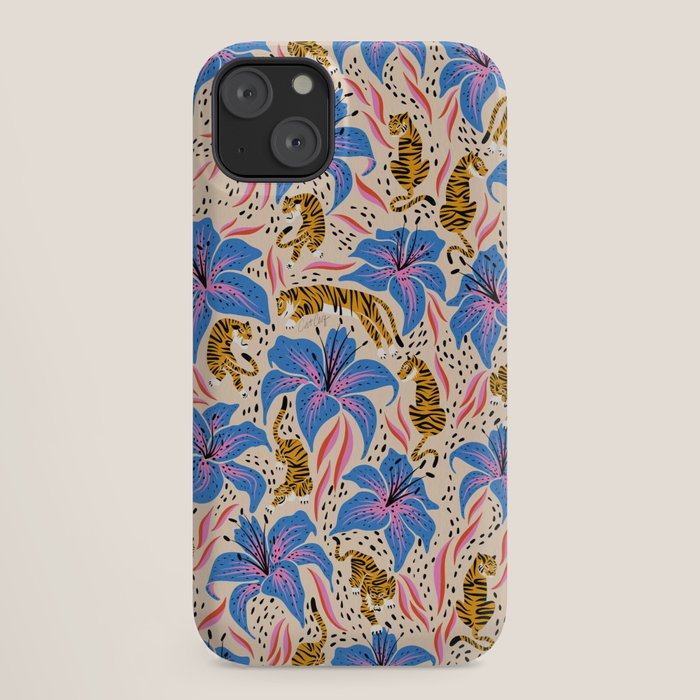 Tigers & Tiger Lilies - Blue & Yellow iPhone Case