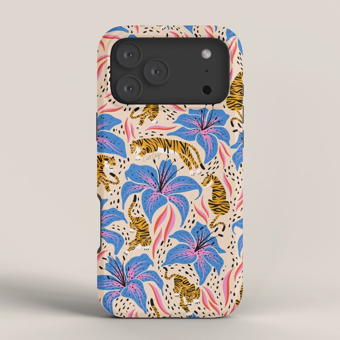 Tigers & Tiger Lilies - Blue & Yellow iPhone Case