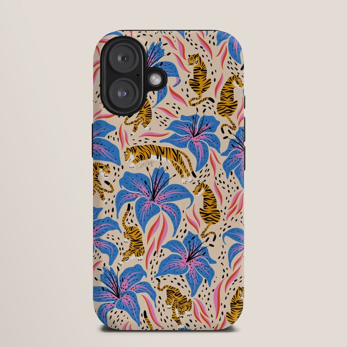 Tigers & Tiger Lilies - Blue & Yellow iPhone Case