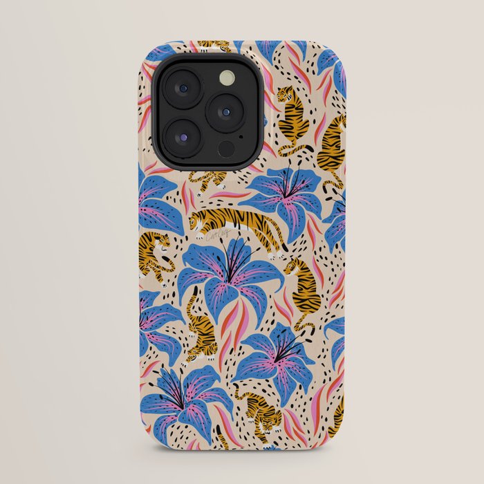 Tigers & Tiger Lilies - Blue & Yellow iPhone Case