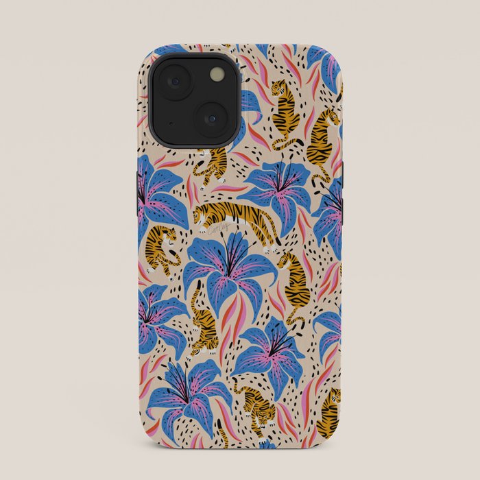 Tigers & Tiger Lilies - Blue & Yellow iPhone Case