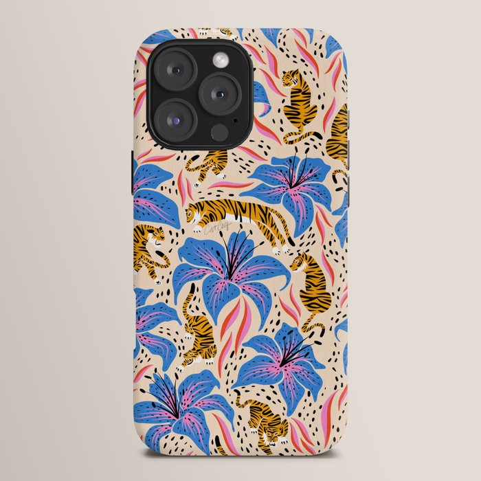 Tigers & Tiger Lilies - Blue & Yellow iPhone Case