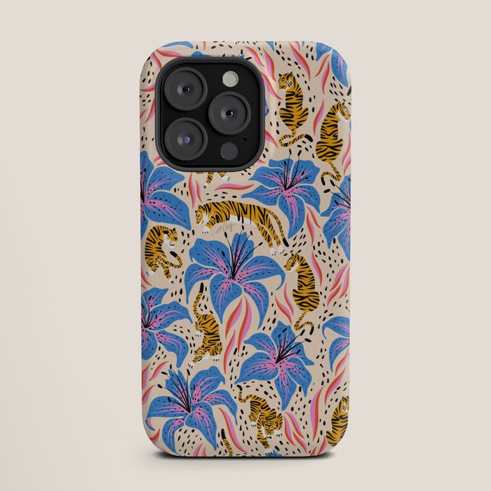 Tigers & Tiger Lilies - Blue & Yellow iPhone Case