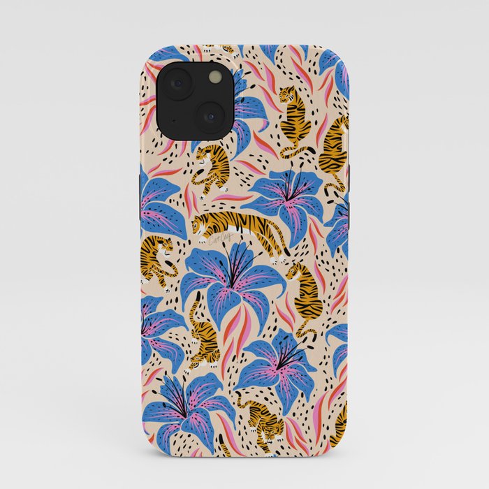 Tigers & Tiger Lilies - Blue & Yellow iPhone Case
