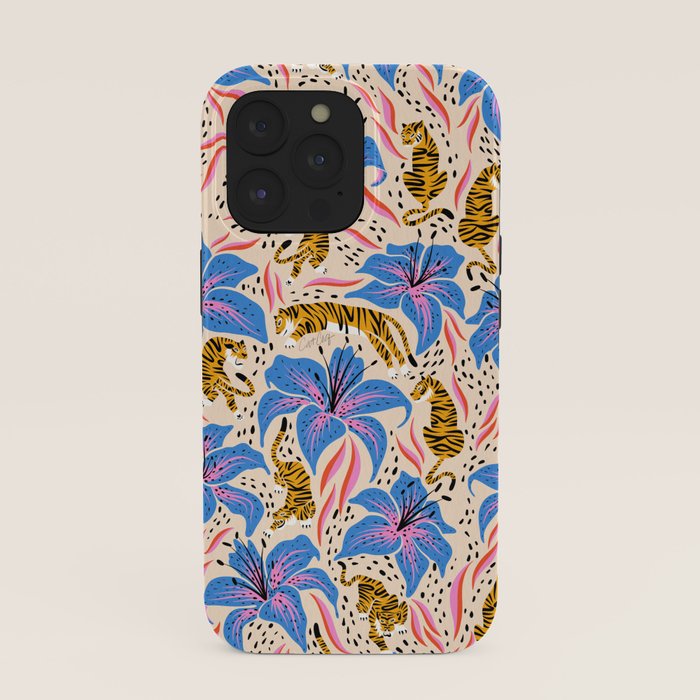 Tigers & Tiger Lilies - Blue & Yellow iPhone Case