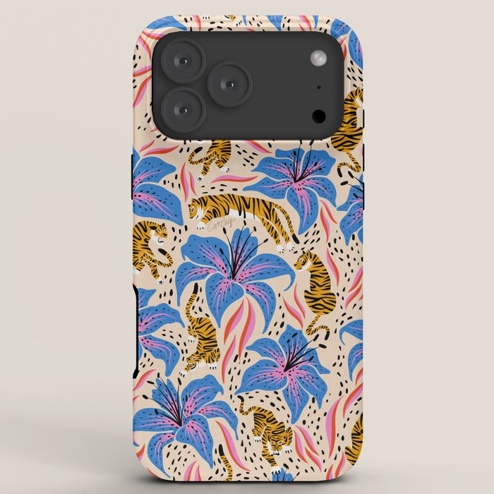 Tigers & Tiger Lilies - Blue & Yellow iPhone Case