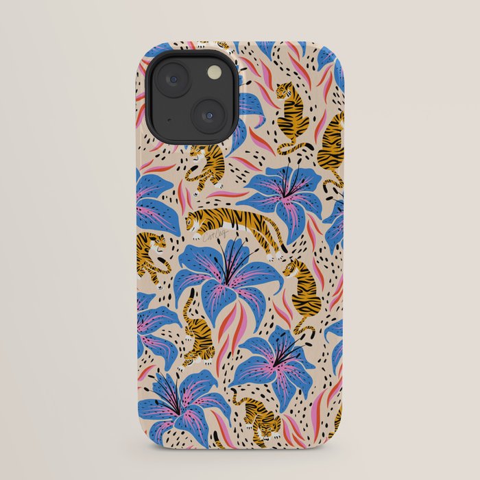 Tigers & Tiger Lilies - Blue & Yellow iPhone Case