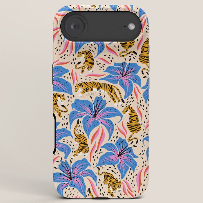 Tigers & Tiger Lilies - Blue & Yellow iPhone Case