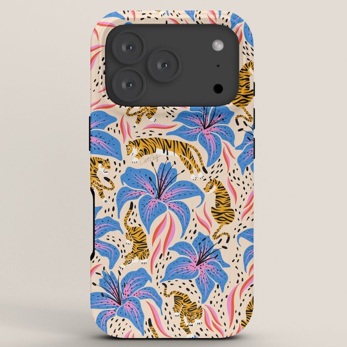 Tigers & Tiger Lilies - Blue & Yellow iPhone Case