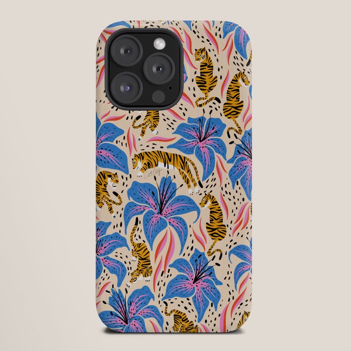 Tigers & Tiger Lilies - Blue & Yellow iPhone Case