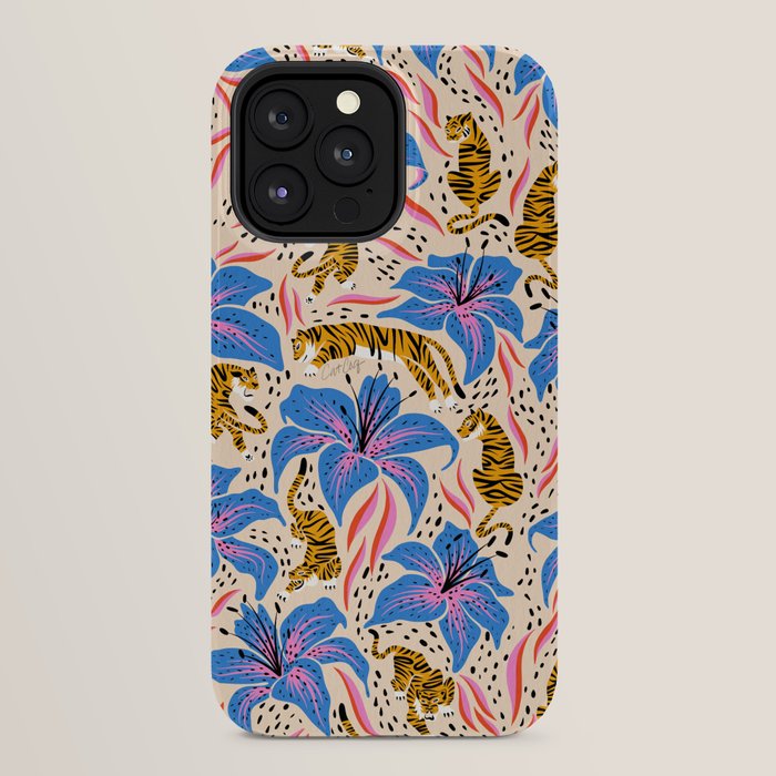 Tigers & Tiger Lilies - Blue & Yellow iPhone Case
