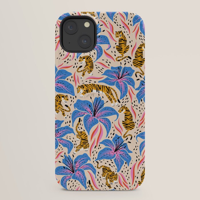 Tigers & Tiger Lilies - Blue & Yellow iPhone Case