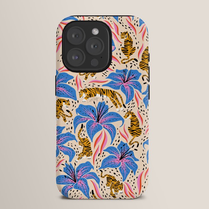 Tigers & Tiger Lilies - Blue & Yellow iPhone Case