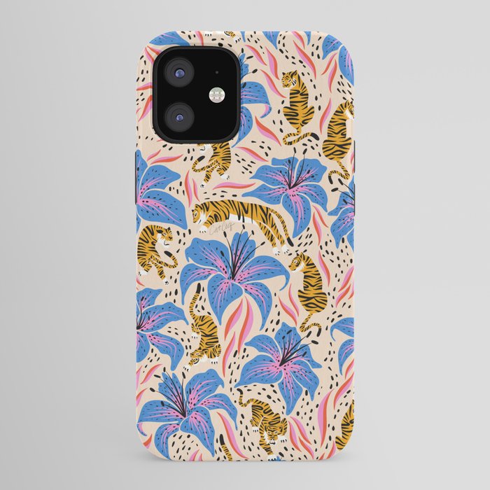 Tigers & Tiger Lilies - Blue & Yellow iPhone Case