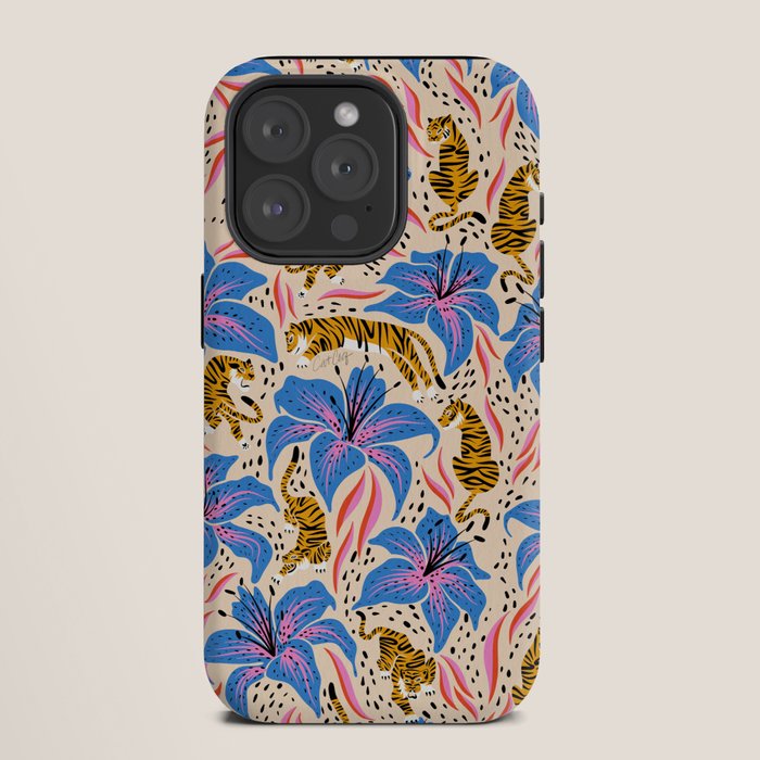 Tigers & Tiger Lilies - Blue & Yellow iPhone Case