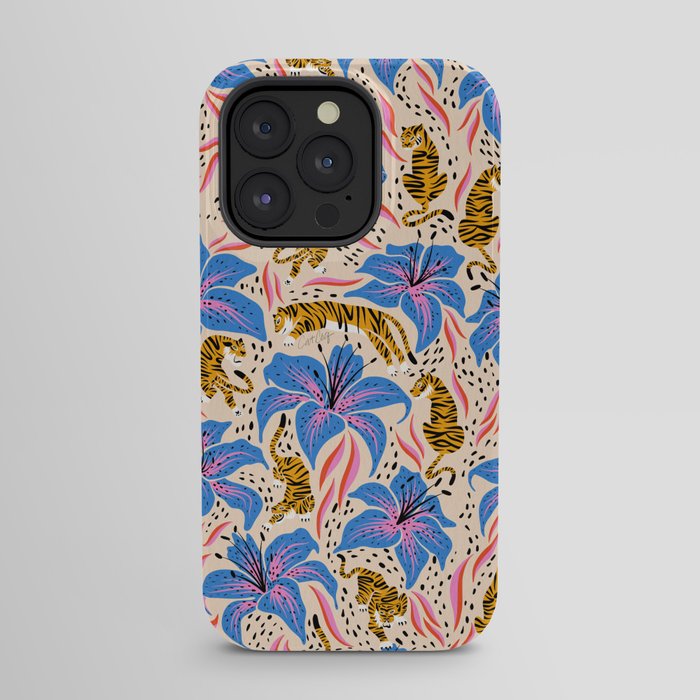 Tigers & Tiger Lilies - Blue & Yellow iPhone Case