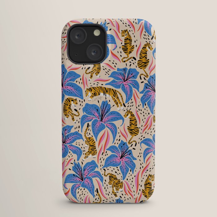 Tigers & Tiger Lilies - Blue & Yellow iPhone Case
