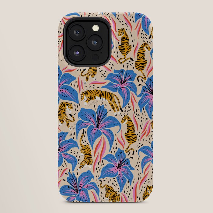 Tigers & Tiger Lilies - Blue & Yellow iPhone Case