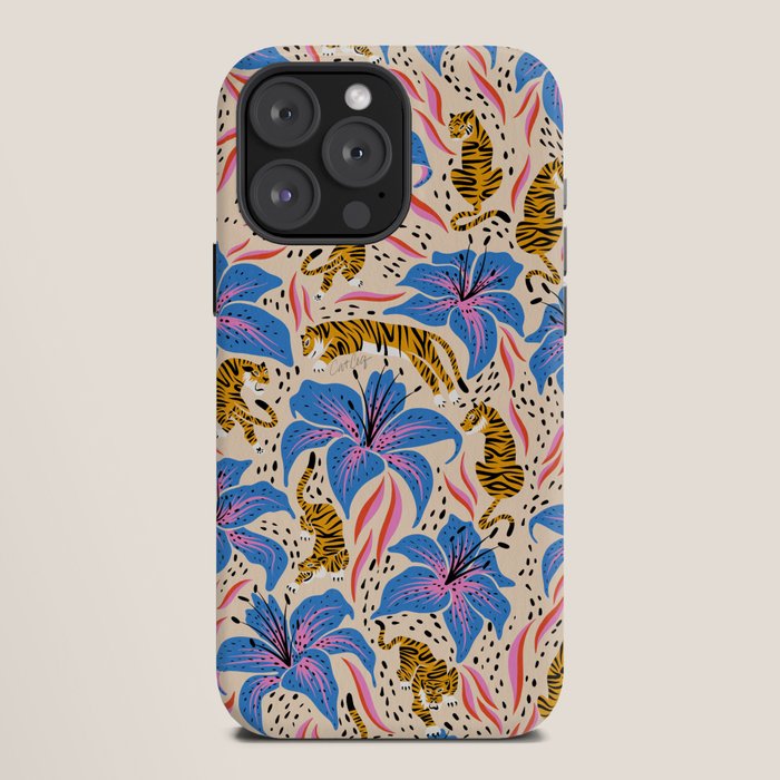 Tigers & Tiger Lilies - Blue & Yellow iPhone Case