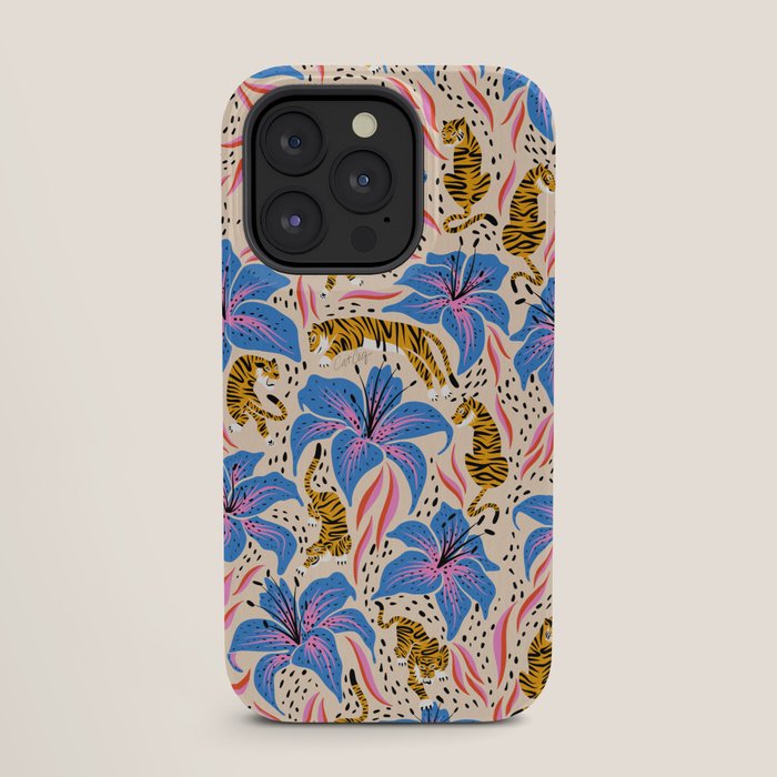 Tigers & Tiger Lilies - Blue & Yellow iPhone Case