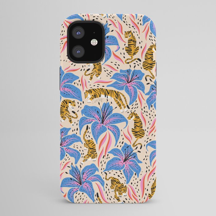 Tigers & Tiger Lilies - Blue & Yellow iPhone Case
