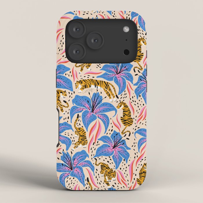 Tigers & Tiger Lilies - Blue & Yellow iPhone Case