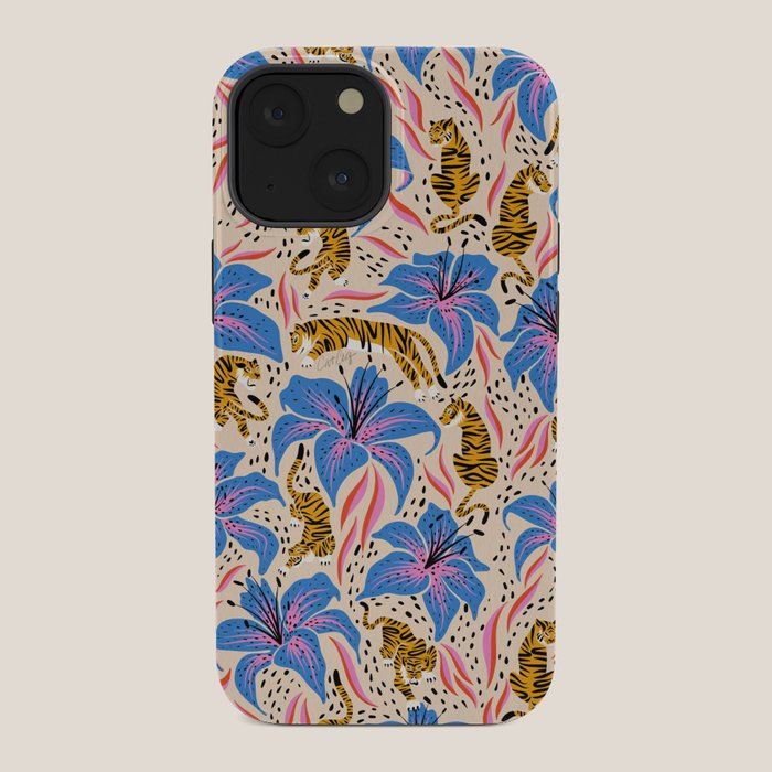 Tigers & Tiger Lilies - Blue & Yellow iPhone Case