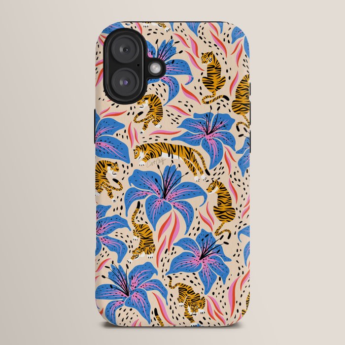 Tigers & Tiger Lilies - Blue & Yellow iPhone Case