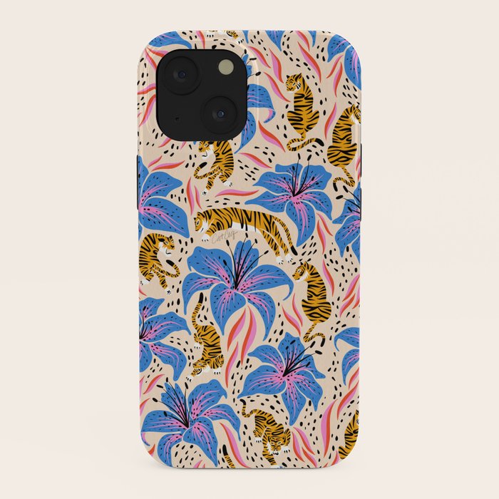 Tigers & Tiger Lilies - Blue & Yellow iPhone Case