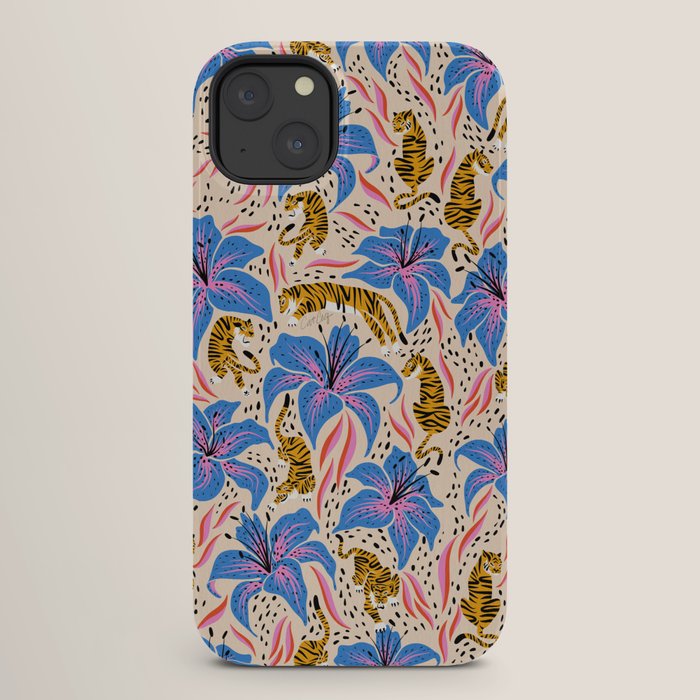 Tigers & Tiger Lilies - Blue & Yellow iPhone Case